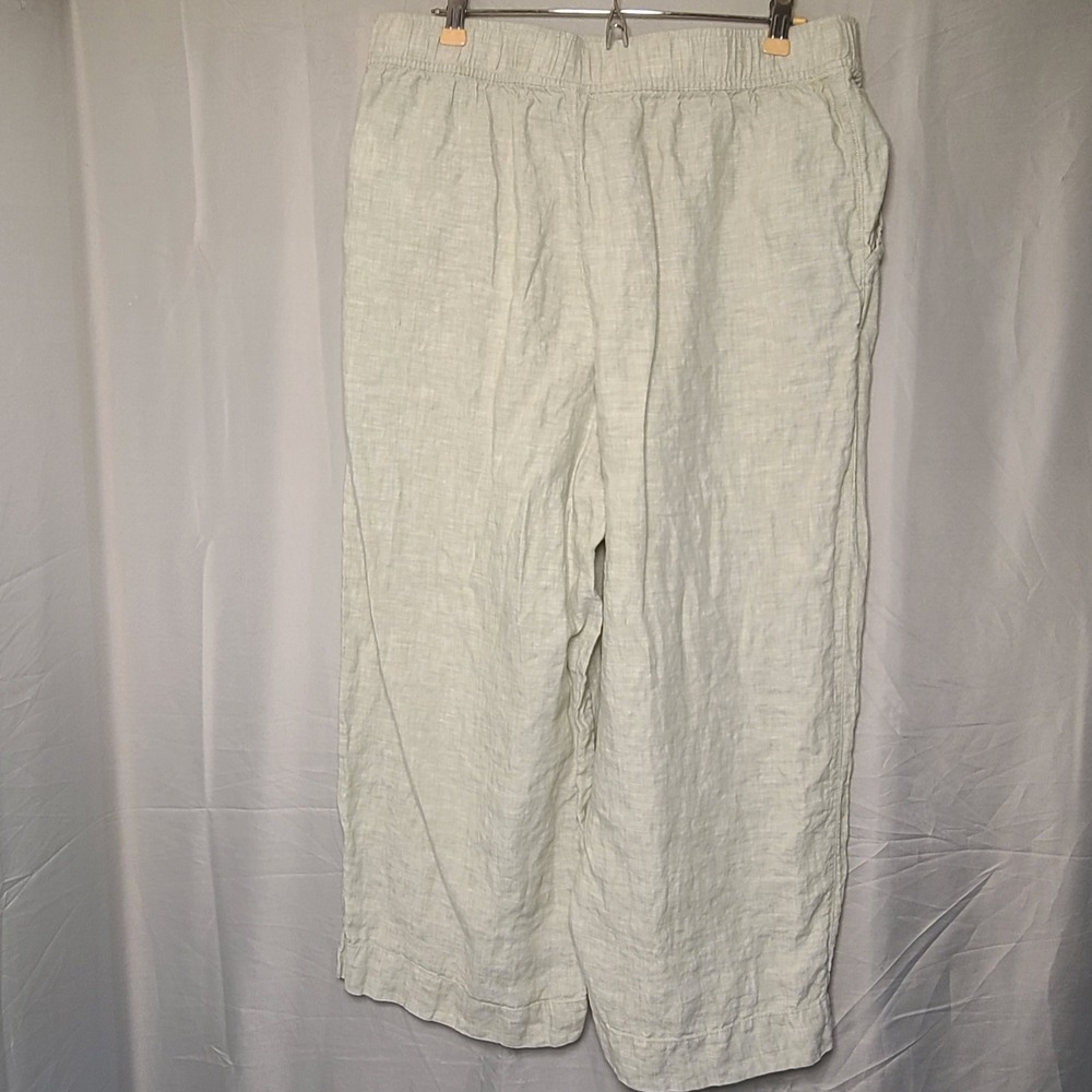 Tahari Linen Wide Leg Pants Womens XL Sage Green Elastic Waist Relaxed Summer